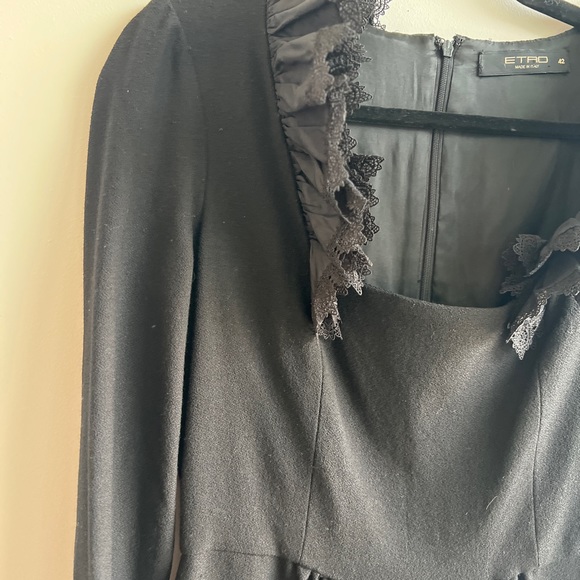 Etro Black Midi Dress with Ruffle Detail - Picture 9 of 10